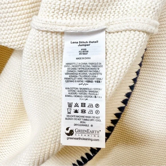 NWOT Boden Lena Cream Stitch Detail Jumper Women’s Bishop Sleeve Sweater Sz L - Picture 7 of 12